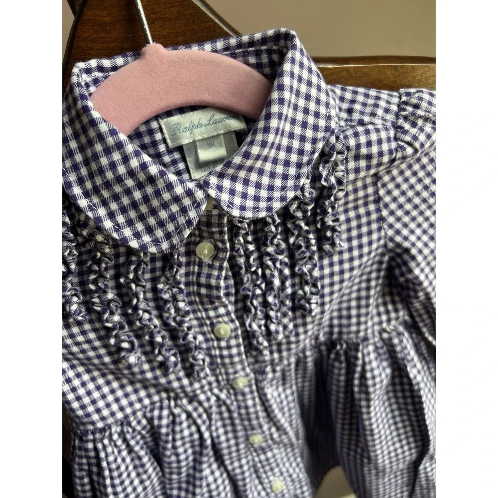 Ralph Lauren Baby Girls Purple Gingham Print Dress W/ Bloomers Size 9‎ Months
